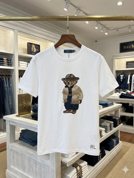 Premium Men’s White T-Shirt With Stylish Embroidered Bear