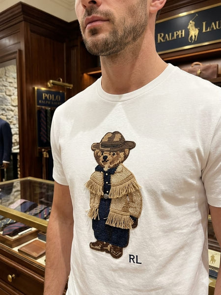 Premium Men’s White T-Shirt With Stylish Embroidered Bear