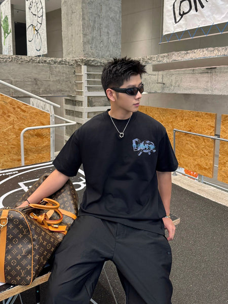 Luxury Embroidered Brand Black Over size T-Shirt
