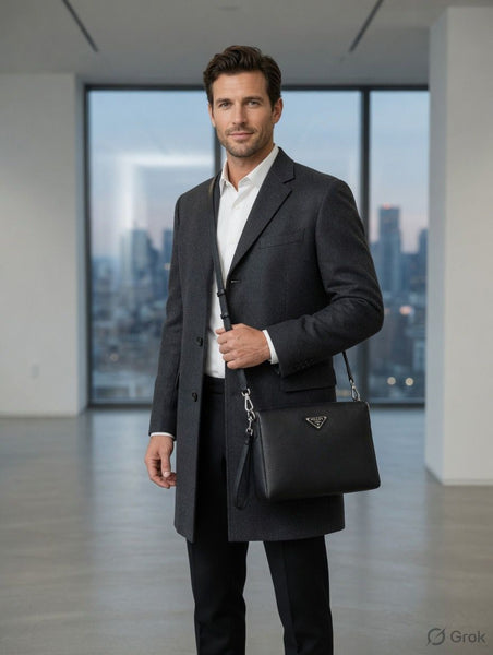 Premium Black Leather Crossbody Office Bag for Men