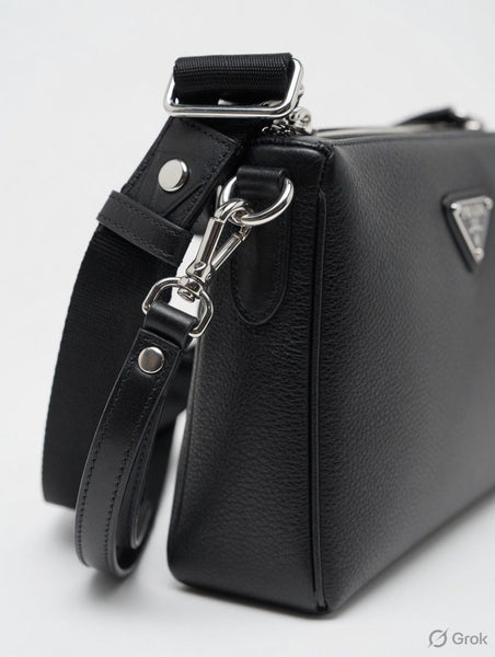 Premium Black Leather Crossbody Office Bag for Men