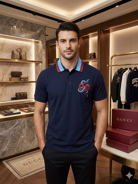 Luxury Navy Polo T-Shirt Signature Designer Style