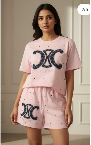 Premium Pink Printed Co-Ord Set for Women Soft Comfortable Lounge