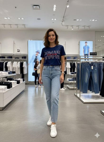 Women’s Premium Navy Blue Printed T-Shirt Stylish & Comfortable Fit