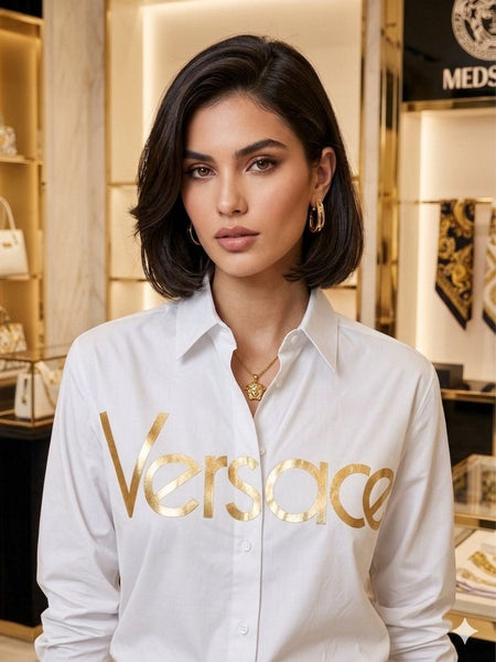 Premium White Gold Logo Formal Shirt for Women