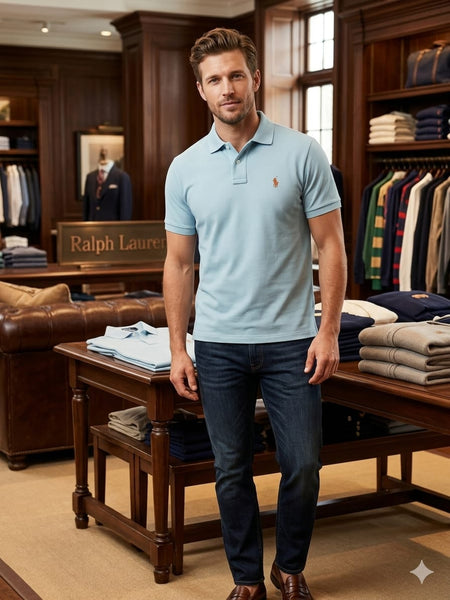 Premium Men’s Blue Polo T-Shirt With Embroidered Chest Logo
