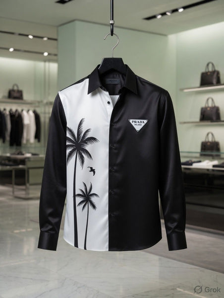 Premium Black & White Palm Print Luxury Shirt