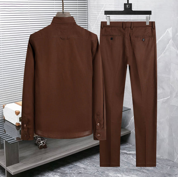 premium Elegant Brown Linen Shirt & Trouser Co-Ord Set for Men