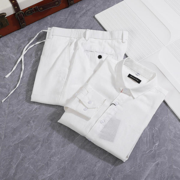 Luxury White Linen Shirt & Trouser Co-Ord Set for Men