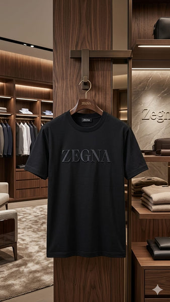 Men’s Premium Black Embossed Logo T-Shirt  Luxury Round Neck Casual Tee