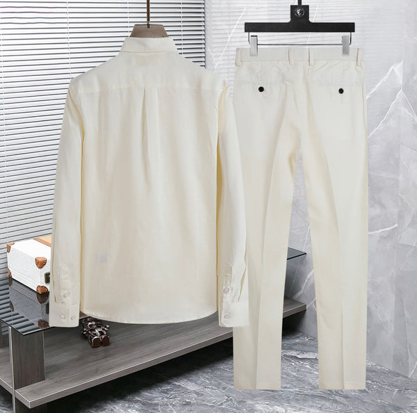Classic Regular Fit Button-Up Full Sleeve Shirt with Matching Trousers