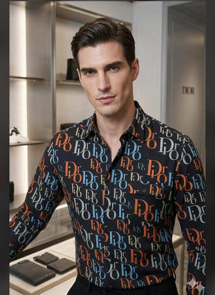 Luxury Monogram Print Designer Black Shirt