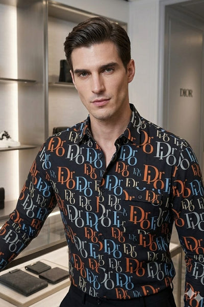Luxury Monogram Print Designer Black Shirt