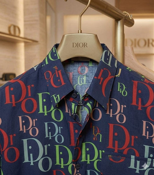 Luxury Monogram Print Designer Shirt  Premium Navy Blue Casual Wear