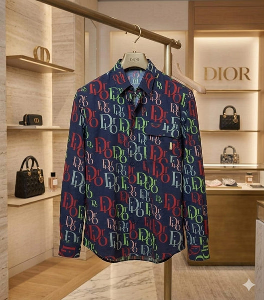 Luxury Monogram Print Designer Shirt  Premium Navy Blue Casual Wear