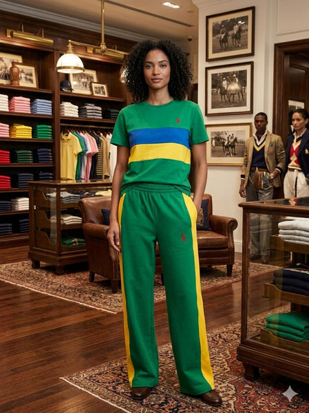 Premium Green Color Block T-Shirt & Track Pants Outfit