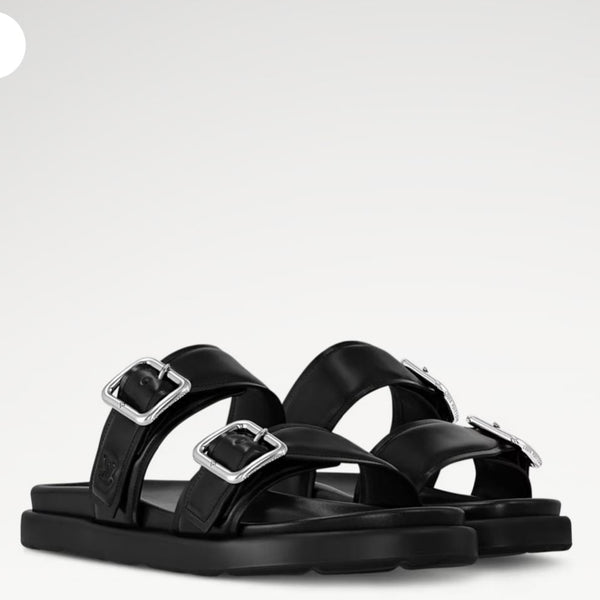 Branded  Venice Mule Luxury Sandals – Premium Black Buckle Slides