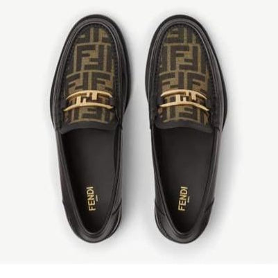 O’Lock Black Leather Loafers for Men Luxury Designer Slip-On Shoes with FF Monogram Detail