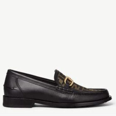 O’Lock Black Leather Loafers for Men Luxury Designer Slip-On Shoes with FF Monogram Detail