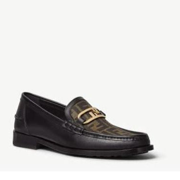 O’Lock Black Leather Loafers for Men Luxury Designer Slip-On Shoes with FF Monogram Detail