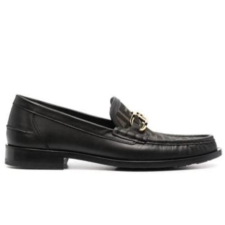 O’Lock Black Leather Loafers for Men Luxury Designer Slip-On Shoes with FF Monogram Detail