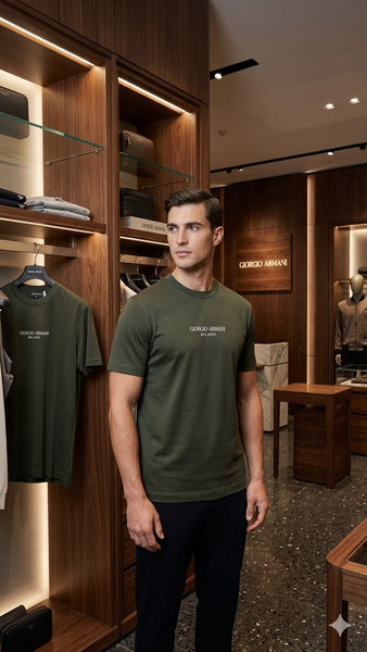 Premium Olive Green  Casual Round  Branded T-shirt  For Men