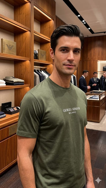 Premium Olive Green  Casual Round  Branded T-shirt  For Men