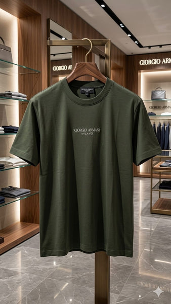 Premium Olive Green  Casual Round  Branded T-shirt  For Men