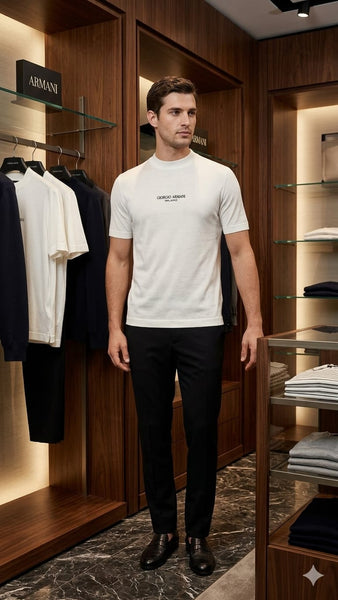 Men’s Premium White Logo T-Shirt Luxury Regular Fit Crew Neck Casual Tee