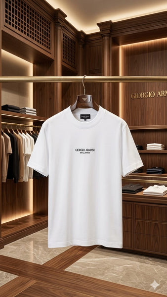 Men’s Premium White Logo T-Shirt Luxury Regular Fit Crew Neck Casual Tee