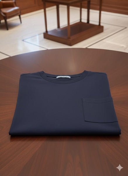 Premium Men’s Navy Blue Crew Neck Pocket  T-Shirt
