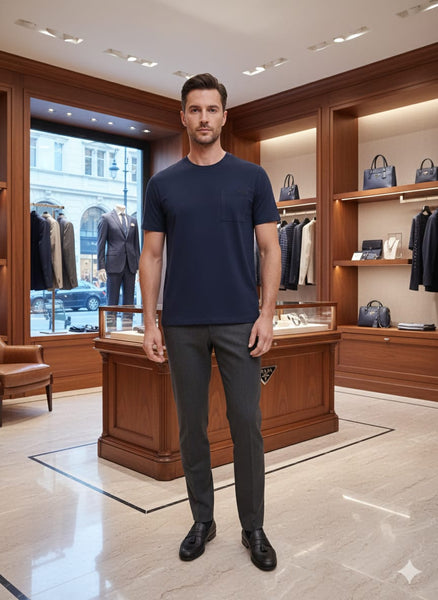Premium Men’s Navy Blue Crew Neck Pocket  T-Shirt