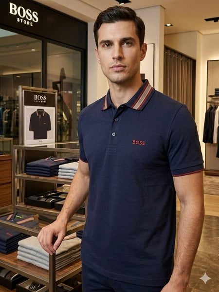 Premium Men’s Navy Blue Polo Contrast Stripe Detailing T-Shirt
