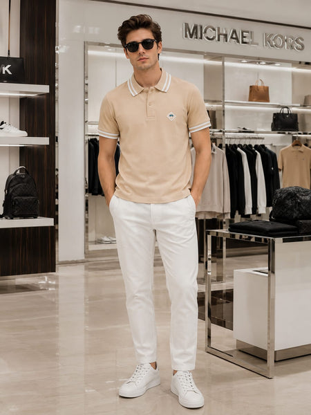 Premium Men’s Beige Polo T-Shirt with Contrast Trim