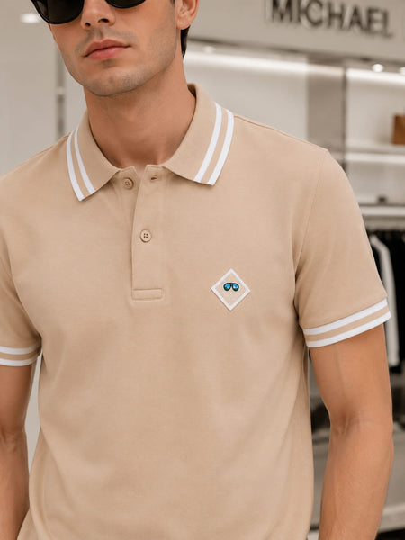 Premium Men’s Beige Polo T-Shirt with Contrast Trim