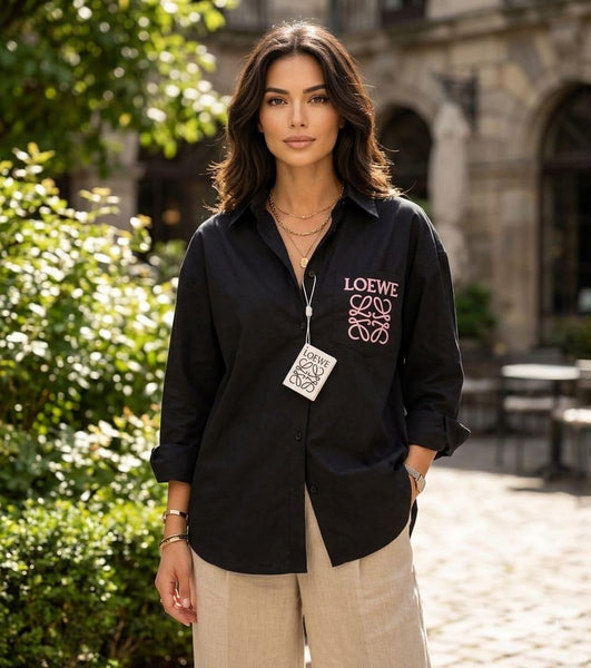 Women’s Premium Black Button-Down Shirt With Swarovski Work Logo