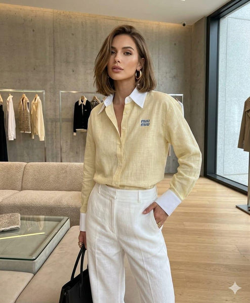 Premium Pastel Linen Blend Embroidered Shirt for Women