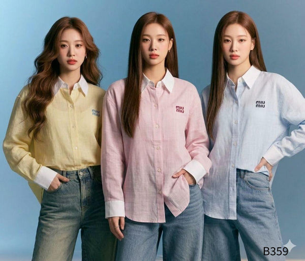 Premium Pastel Linen Blend Embroidered Shirt for Women