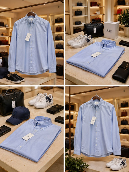 Luxury Sky Blue Embroidered Chest  Shirt For Men