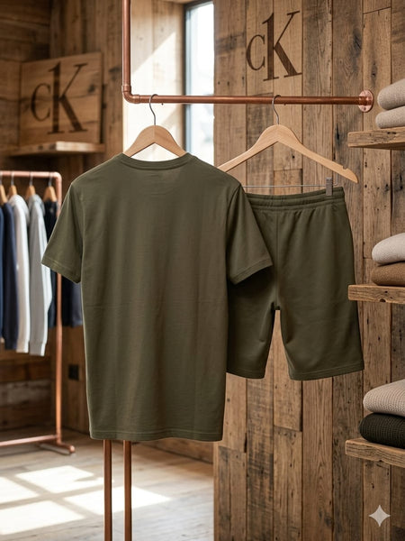 Olive Green Premium Co-Ord T-Shirt & Shorts Set