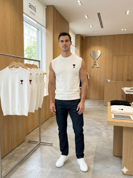 Premium White Sleeveless Knit Tee for Men Minimalist Summer Style