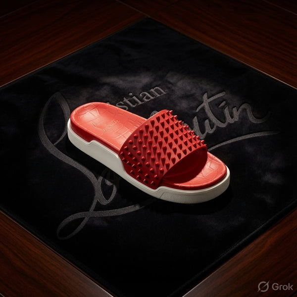 Premium Red Studded Slide Sandals – Bold Luxury Comfort Wear