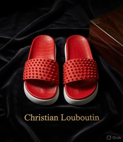 Premium Red Studded Slide Sandals – Bold Luxury Comfort Wear