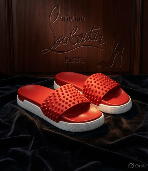 Premium Red Studded Slide Sandals – Bold Luxury Comfort Wear