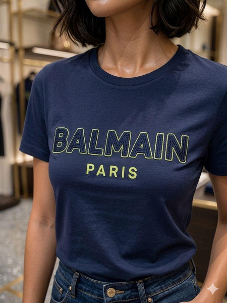 Classic Branded  Round Neck Blue T-Shirt for Women