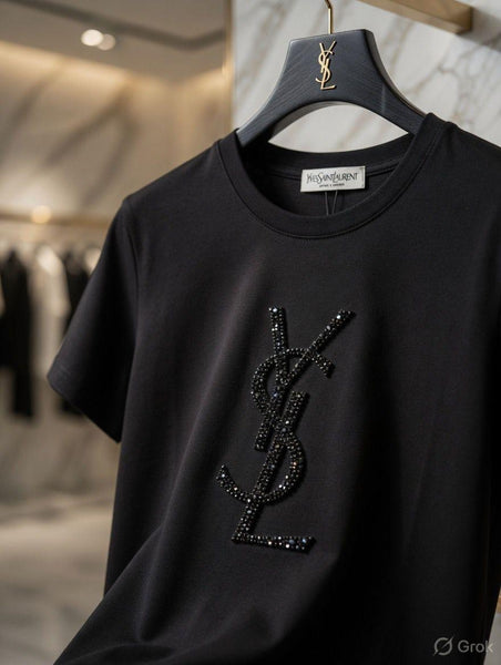 Women's Premium Black Rhinestone Logo T-Shirt