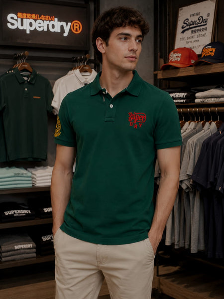 Premium Dark Green Embroidered Polo T-Shirt for Men