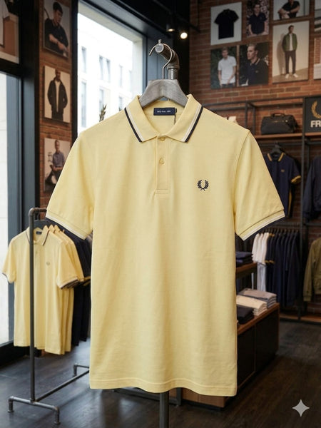 Luxury Yellow  Polo Tee with Contrast Collar Detailing