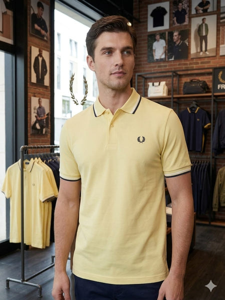 Luxury Yellow  Polo Tee with Contrast Collar Detailing