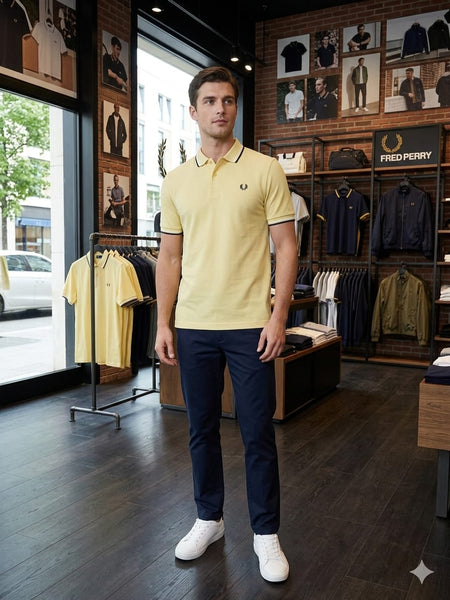 Luxury Yellow  Polo Tee with Contrast Collar Detailing